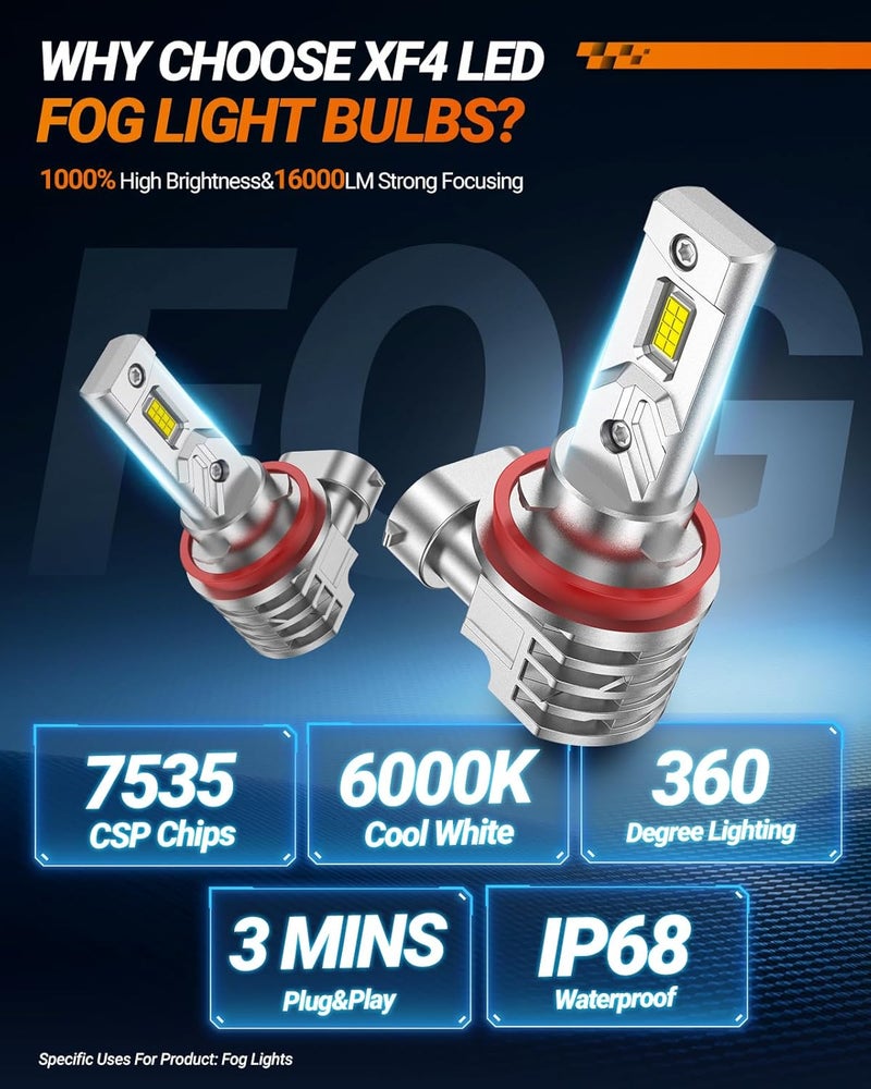 SEALIGHT مصباح ضباب LED H11، 16,000LM 6000K أبيض زينون، مصابيح ضباب H16/H8 مع اختراق قوي، تصميم هيكل متكامل، غير قطبي، عبوة من 2 - Image 5